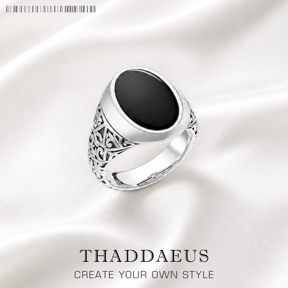 Mens Signet Ring - Zwarte ovale zegelring Europa stijl fijne
