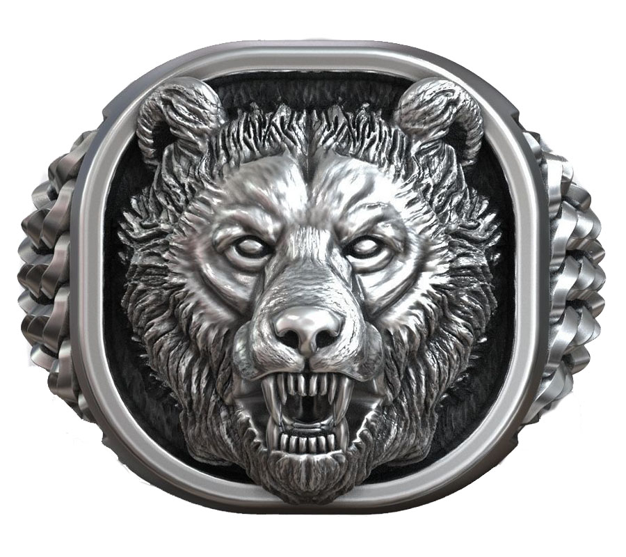Mens Signet Ring - 22g Viking Berenkop Noordse Ornament Antiek
