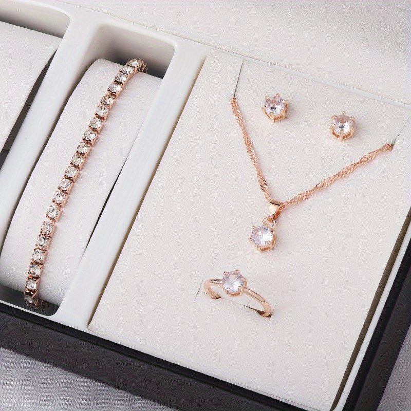 Minimalist Ring Stackable - 4-delige minimalistische zirkoon sieradenset - ketting,