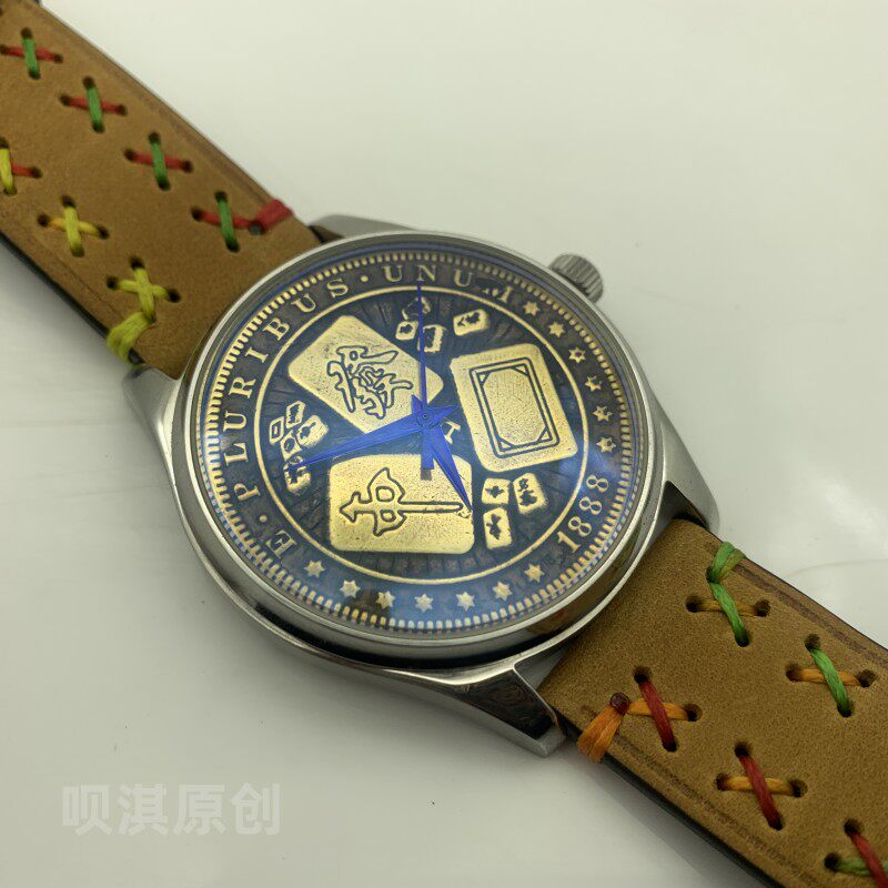Leather Bracelet - Onafhankelijke horlogemaker handgemaakte bronzen wijzerplaat volautomatisch