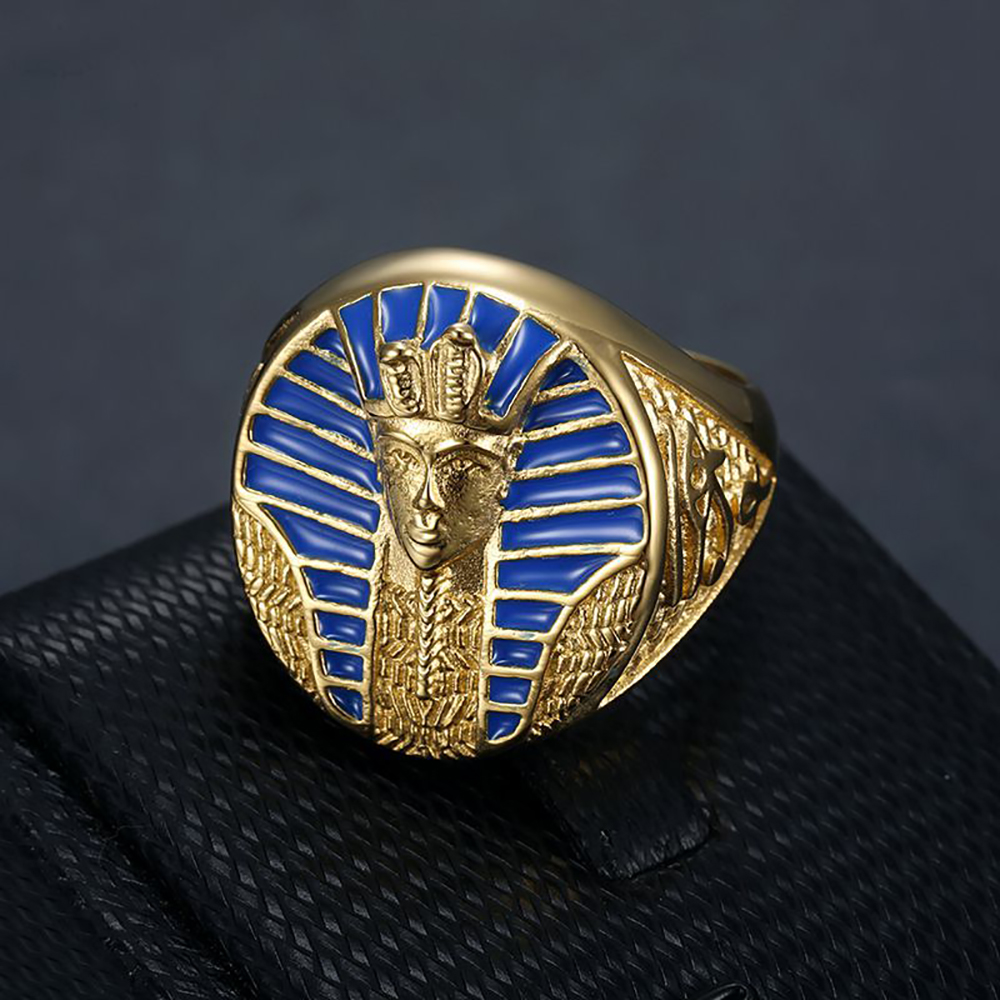Mens Signet Ring - Hip Hop Rock Goud Kleur Egyptische