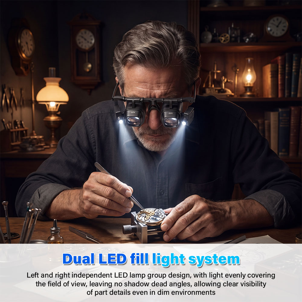 Jewelry Eyewear Watches & Accessories - Draagbare 2X-24X Hoofdbandloep met 2 LED-lampjes
