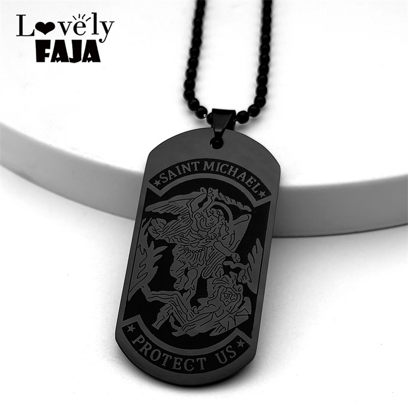 Mens Dog Tag Necklace - Saint Michael Protect Us Aartsengel Roestvrij