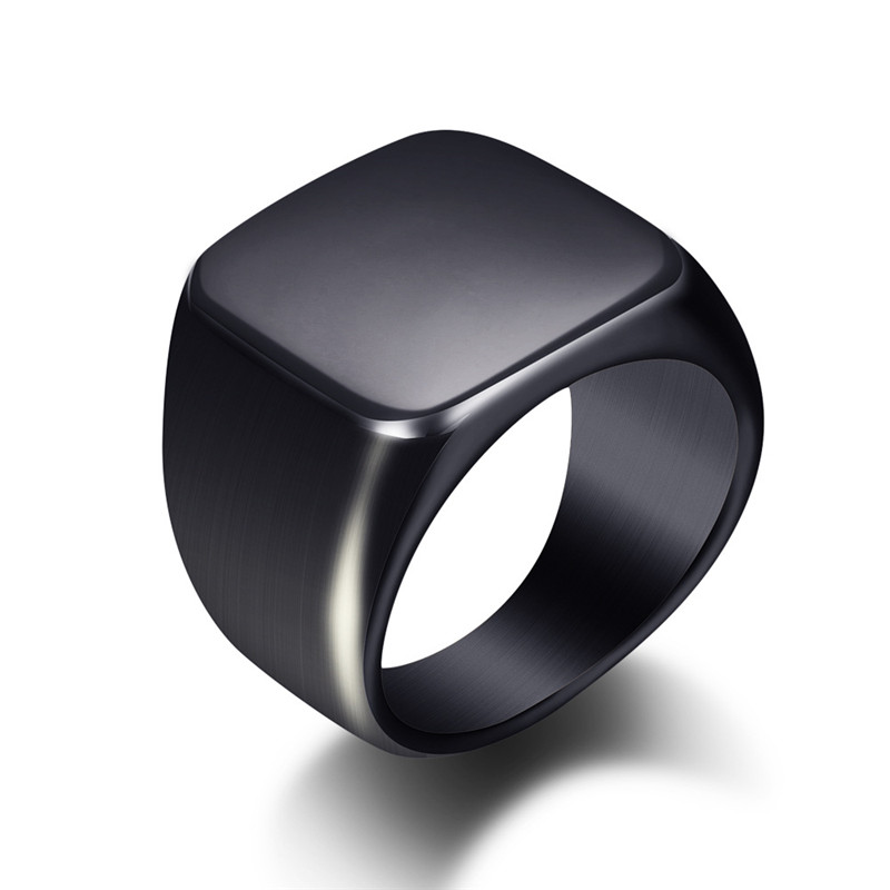 Mens Signet Ring - Mode Mannen Zwart Glad Roestvrij Staal