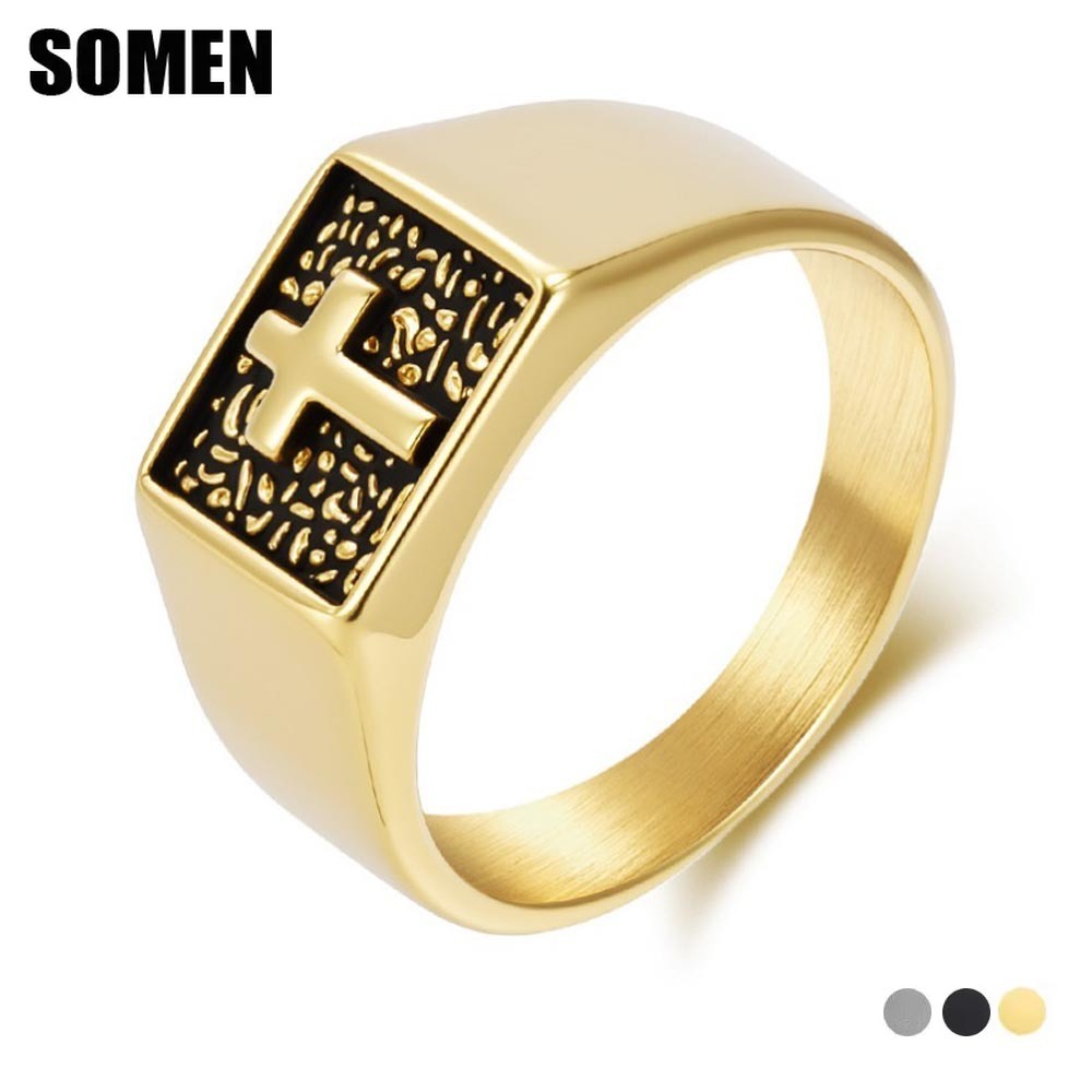 Somen Vintage Rvs Cross Zegelr - Mens Signet Ring recensie en prijs