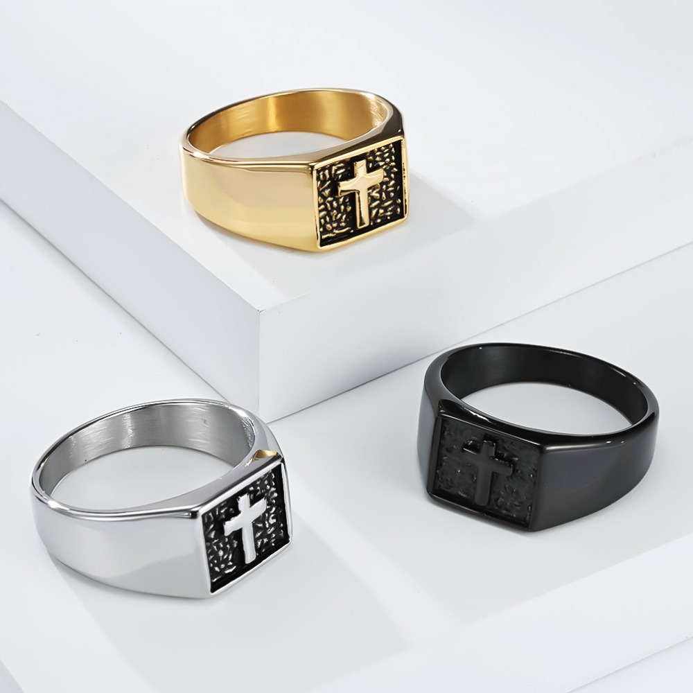 Somen Vintage Rvs Cross Zegelr - Mens Signet Ring recensie en prijs