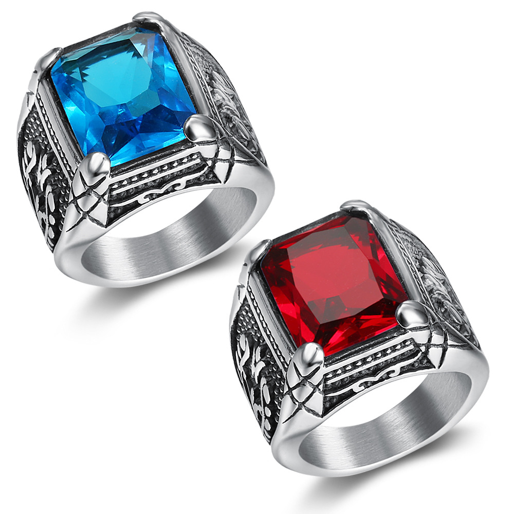 Zilver Kleur Mannen Rood Blauw - Mens Signet Ring recensie en prijs