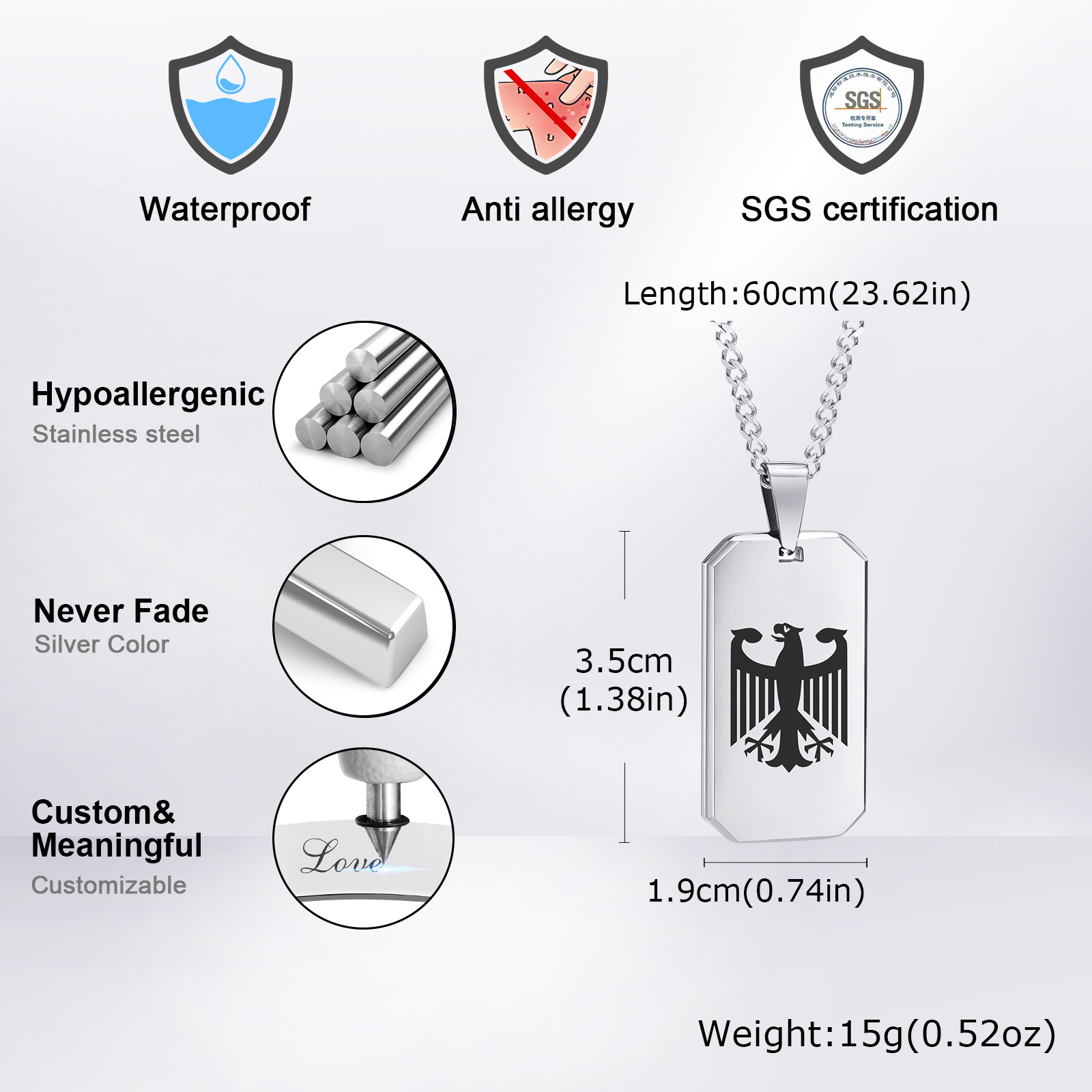 Duitse adelaar vierkante ketti - Mens Dog Tag Necklace recensie en prijs